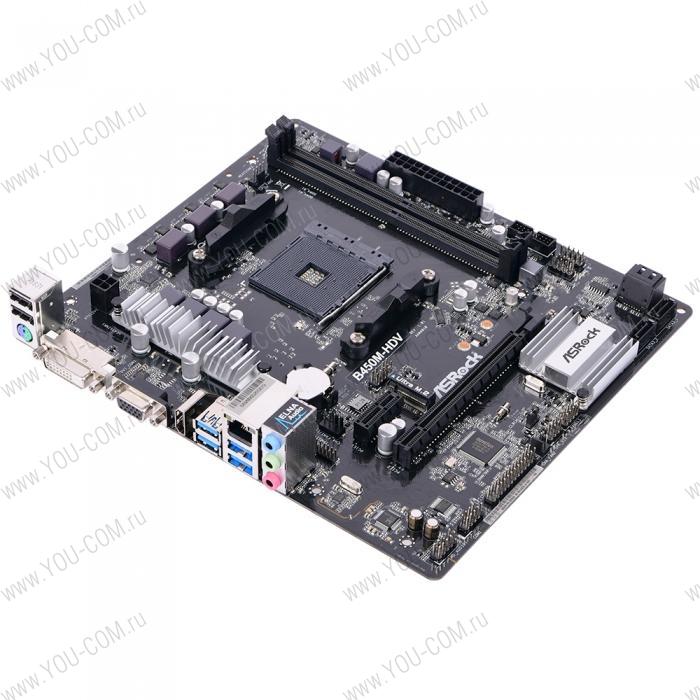 B450M-HDV R4.0, OEM  Socket AM4, AMD B450, 2xDDR4-2667, D-SUB+DVI-D+HDMI, 1xPCI-Ex16, 1xPCI-Ex1, 4xSATA3(RAID 0/1/10), 1xM.2, 8 Ch Audio, GLan, (2+4)xUSB2.0, (4+2)xUSB3.1, 1xPS/2, mATX,