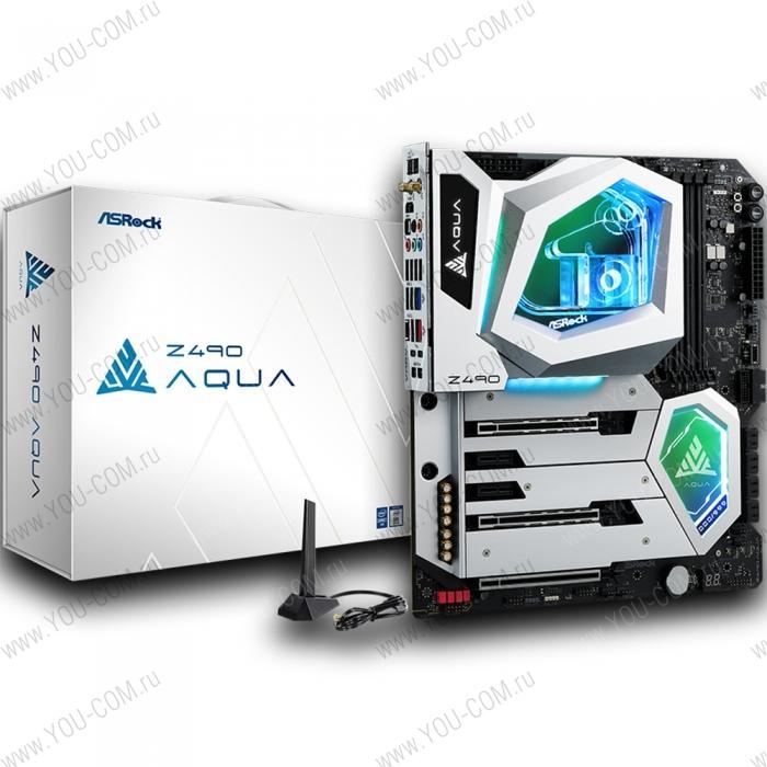 Z490 AQUA, (931178) Socket 1200, Intel®Z490, 4xDDR4-2933, HDMI, 3xPCI-Ex16, 2xPCI-Ex1, 8xSATA3(RAID 0/1/5/10), 3xM.2, 8 Ch Audio, 1x2,5GLan, 1x10GLan, WiFi, (0+2)xUSB2.0, (7+4)xUSB3.2, (3+1)xUSB3.2 Type-C™, 1xPS/2, ATX, RTL  {3}