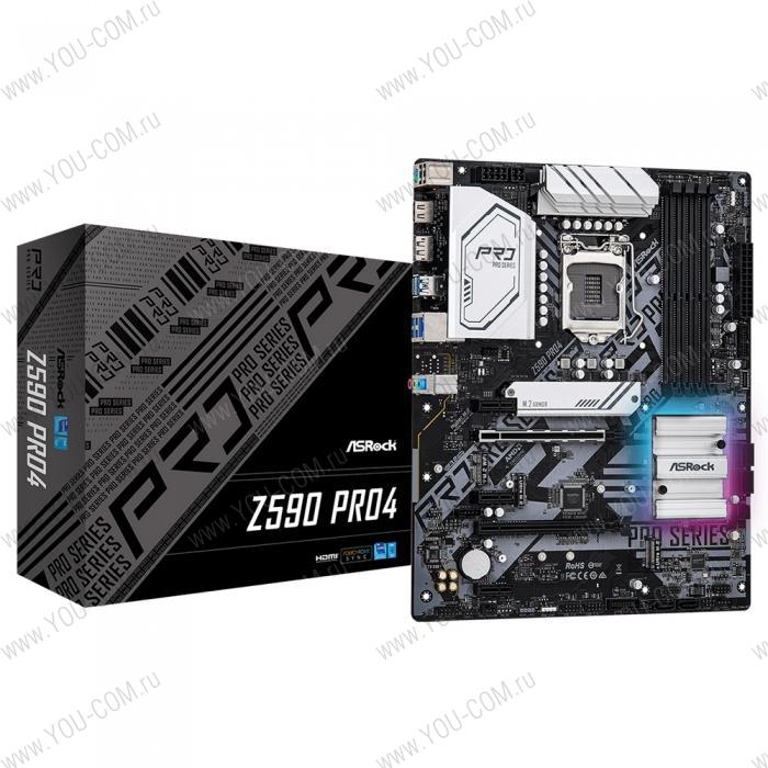 Материнская плата ASROCK Z590 PRO4, LGA1200, Z590, 4*DDR4, DP+HDMI, 6xSATA3 6.0, M.2 Socket, RAID, 4xUSB 3.2, 2xUSB 2.0, ATX; 90-MXBEQ0-A0UAYZ