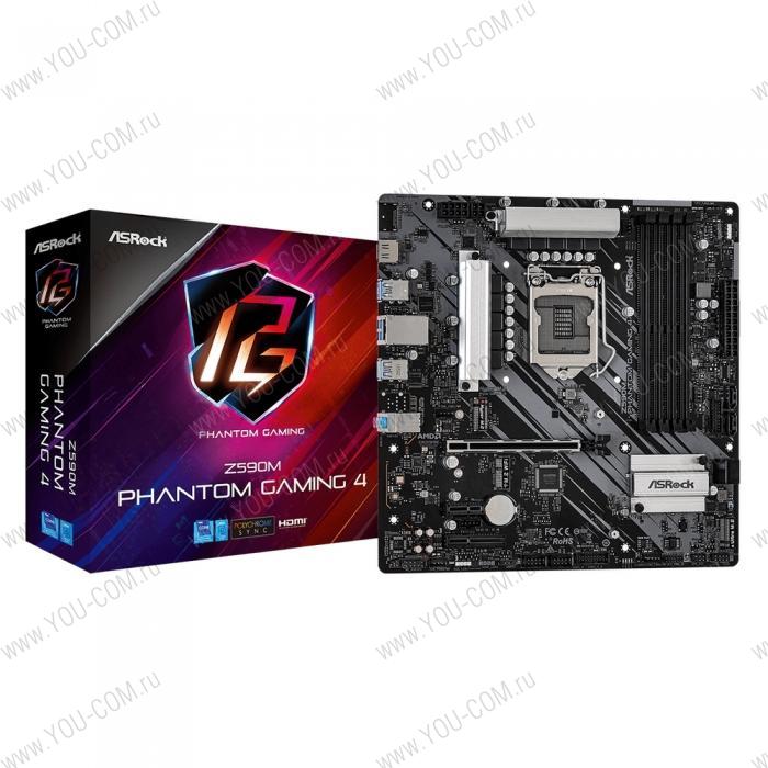 Материнская плата ASROCK Z590M PHANTOM GAMING 4, LGA1200, Z590, 4*DDR4, HDMI, 4xSATA3 6.0, M.2 Socket, RAID, 6xUSB 3.2, mATX; 90-MXBFB0-A0UAYZ