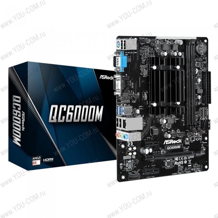 QC6000M, AMD Quad-Core Processor E2-6110 (1.5 GHz), 2xDDR3-1600, D-SUB+HDMI, 1xPCI-Ex16, 2xPCI-Ex1, 2xSATA3, 8 Ch Audio, GLan, (4+4)xUSB2.0, (2+0)xUSB3.2, COM, 1xPS/2, mATX, RTL {20} (930393)