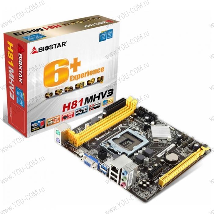 H81MHV3 2.0, Socket 1150, Intel H81, 2xDDR3-1600, D-SUB+HDMI, 1xPCI-Ex16, 1xPCI-Ex1, 2xSATA3, 2xSATA2, 6 Ch Audio, GLan, (2+0)xUSB3.0, (2+4)xUSB2.0, 2xPS/2, mATX, RTL {20}