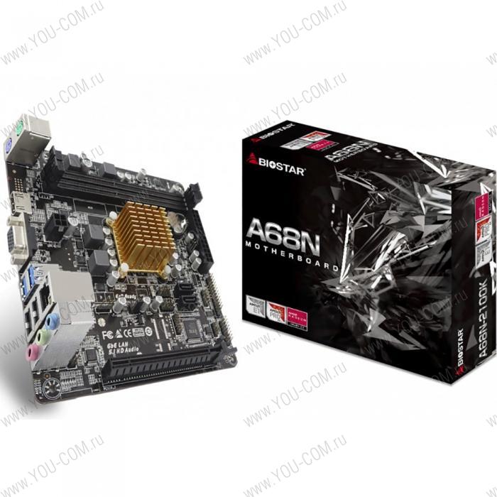 A68N-2100K, AMD E1-6010 (Dual Core 1.35GHz), 2xDDR3-1333, D-SUB+HDMI, 1xPCI-Ex16, 2xSATA3, 6 Ch Audio, GLan, (2+4)xUSB2.0, (2+0)xUSB3.2, 2xPS/2, Mini ITX, RTL {} (682399)