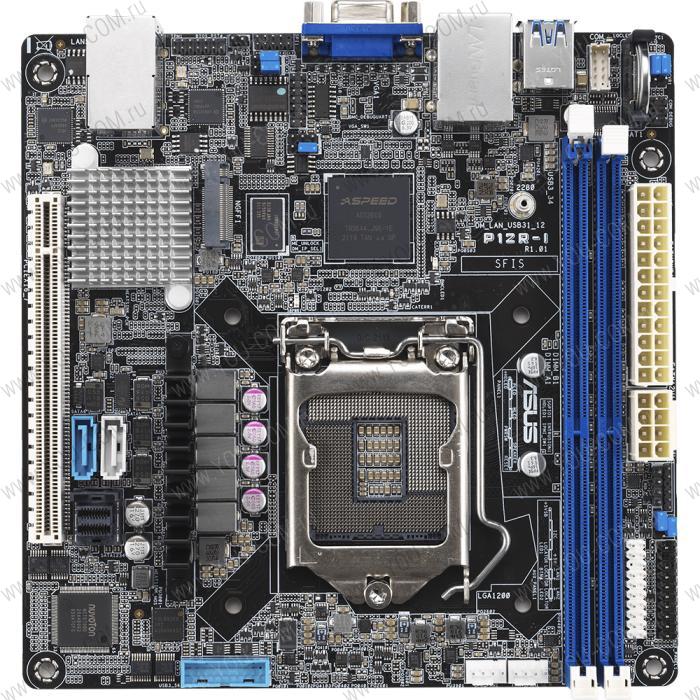 Серверная материнская плата Asus P12R-I Mini-ITX, LGA 1200, 2x DDR4 DIMM (to 64GB ECC UDIMM), 6x USB 3.0 (4 rear), 6x SATA (4 in MiniSAS HD), 1x PCIE x16, 1xM.2 2280, LAN 2x 1Gb, Video AST2600, IPMI Option (507604)