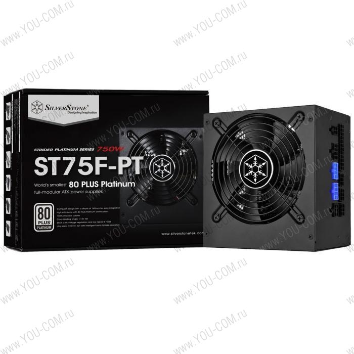 SST-ST75F-PT v1.1 750 Вт, PFC - активный, 80 PLUS - платиновый, 8-pin PCI-E - 4, модульное подключение кабелей , система охлаждения 1 вентилятор.