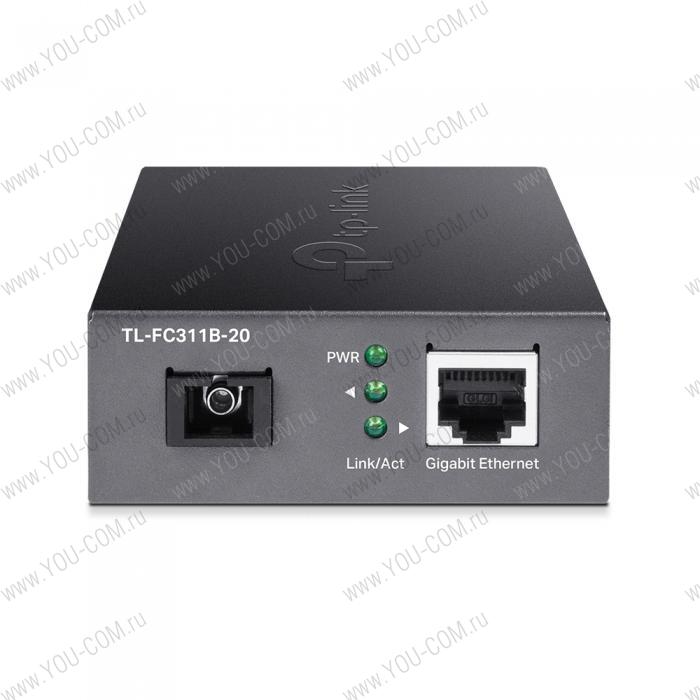 TP-Link TL-FC311B-20 Гигабитный WDM медиаконвертер, одномодовый оптоволоконный кабель 9/125 мкм, 1 оптоволоконный SC-порт, 1 порт RJ-45 100/1000 Мбит/с, 1310/1550 нм, до 20 км, 5 В / 0,6 А DC