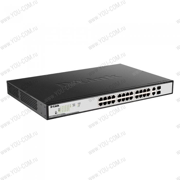 D-Link DGS-1100-26MP/C1A, L2 Smart Switch with 24 10/100/1000Base-T ports and 2 1000Base-T/SFP combo-ports