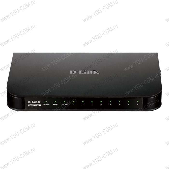D-Link DSR-150N/A4A, Wireless N300 VPN Router with 1 10/100Base-TX WAN ports, 8 10/100Base-TX LAN ports and 1 USB ports. Firmware for WW. 802.11b/g/n compatible, 802.11N up to 300Mbps, 1 10/100Base-TX