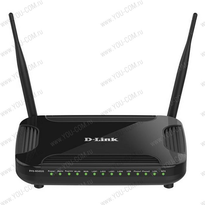 D-Link DVG-N5402G/2S1U1L/A1A, PROJ Wireless N300 Gigabit Router with 3G/LTE support, 1 10/100/1000Base-T WAN port, 4 10/100/1000Base-T LAN ports, 2 FXS ports, 1 PSTN port (lifeline) and 1 USB port.Ca