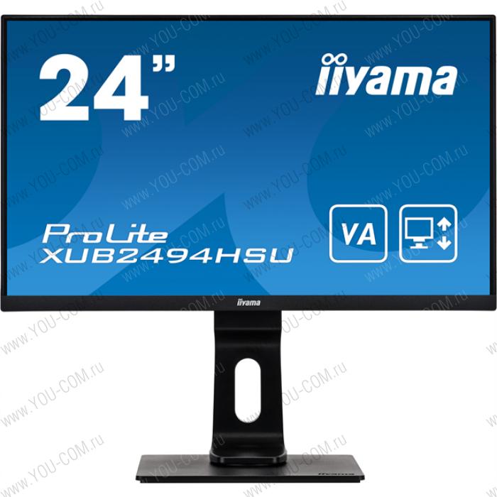 Монитор 23,8" Iiyama ProLite XUB2494HSU-B1 1920x1080@75Гц VA LED 16:9 3ms VGA HDMI DP 2*USB2.0 80M:1 3000:1 178/178 250cd HAS Pivot Tilt Speakers Black