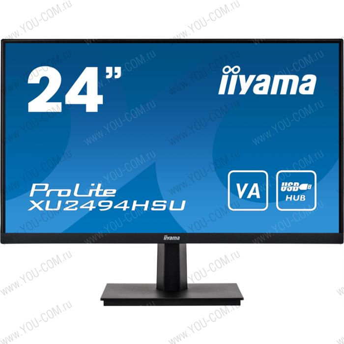 Монитор 23,8" Iiyama ProLite XU2494HSU-B1 1920x1080@75Гц VA LED 16:9 3ms VGA HDMI DP 2*USB2.0 80M:1 3000:1 178/178 250cd Tilt Speakers Black
