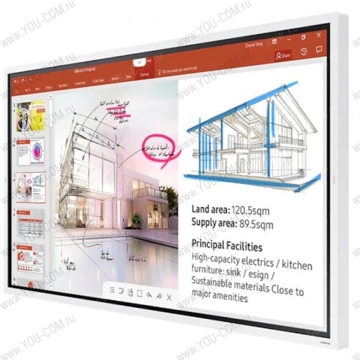 Интерактивная панель Samsung 65" WM65R, Flip 2, 65 дюймов, UHD дисплей, 4 одновременных касания, светло-серый цвет