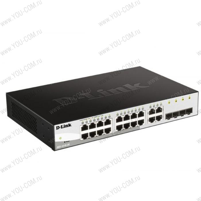 Коммутатор D-Link DGS-1210-20/FL1A, L2 Managed Switch with 16 10/100/1000Base-T ports and 4 100/1000Base-T/SFP combo-ports.8K Mac address, 802.3x Flow Control, 256 of 802.1Q VLAN, VID range 1-4094, 802.1p Prior
