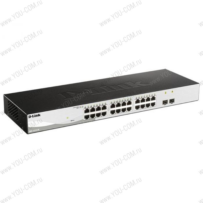 Коммутатор D-Link DGS-1210-26/FL1A, L2 Managed Switch with 24 10/100/1000Base-T ports and 2 1000Base-X SFP ports.8K Mac address, 802.3x Flow Control, 256 of 802.1Q VLAN, VID range 1-4094, 802.1p Priority Queues