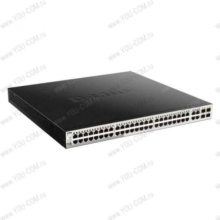 Коммутатор D-Link DGS-1210-52MP/FL1A, L2 Managed Switch with 48 10/100/1000Base-T ports and 4 100/1000Base-T/SFP combo-ports (48 PoE ports 802.3af/802.3at (30 W), PoE Budget 370 W).16K Mac address, 802.3x Flow