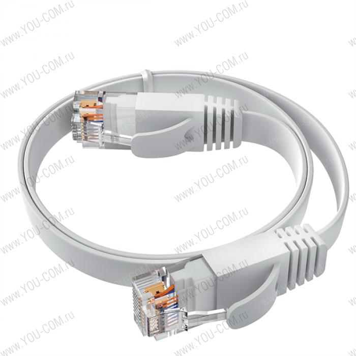 GCR Патч-корд 1.0m, кат.6, PROF, плоский, прямой, UTP, медь, белый, 30 AWG, ethernet high speed 10 Гбит/с, RJ45, T568B (LNC65)