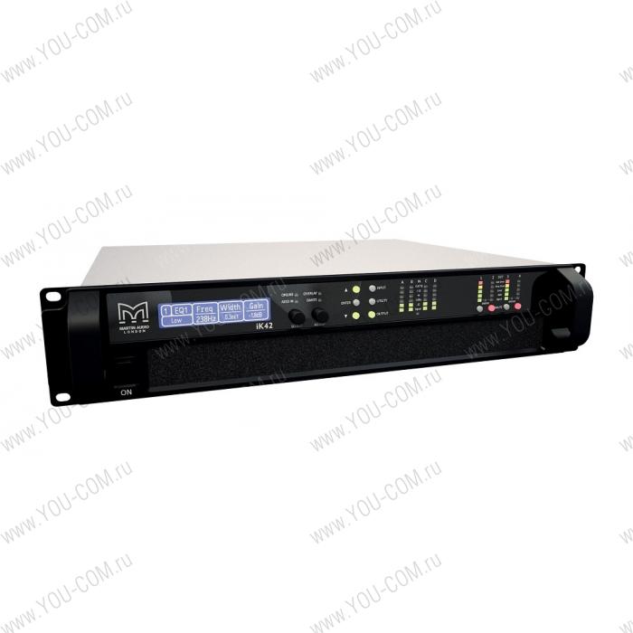 Усилитель MARTIN AUDIO [IK42-DANTE] 4-канальный (DSP, Dante/AES3): 4х1500Вт(8 Ом); 4х3000 Вт(4 Ом); 4х5000Вт(2 Ом / 100 В); 2 хAES; 3 хRJ45 (VU-NET™,Dante). Вх./link:4х XLR(M); 4х XLR(F). Вых.:4х Neutrik Speakon™ NL4. 2U.