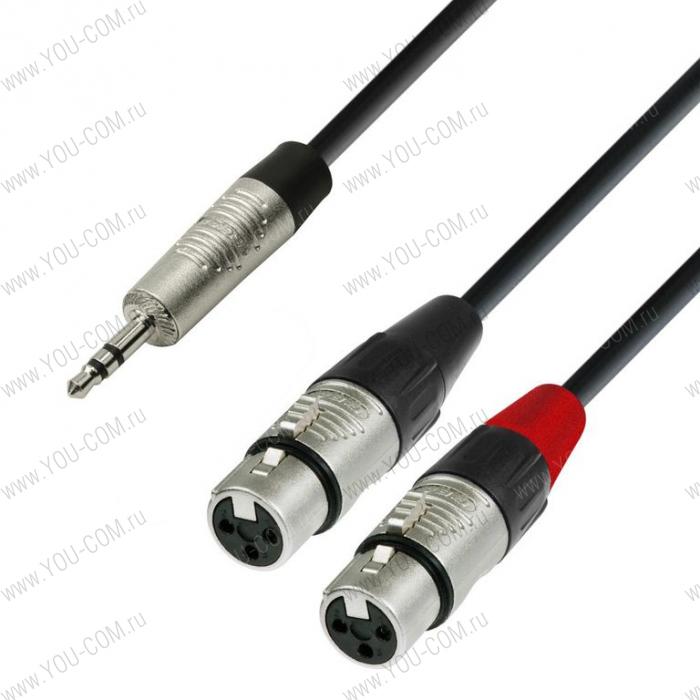 Кабель аудио REAN TRS (jack) 3,5 mm stereo - 2 x XLR (F), 0.22 мм², длина 1,8 м, цвет черный