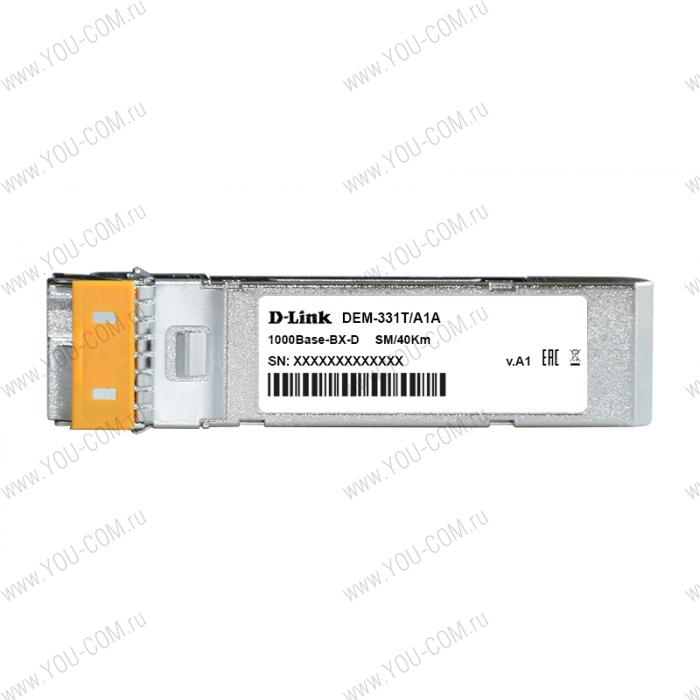 Модуль D-Link 331T/40KM/A1A, WDM SFP Transceiver with 1 1000Base-BX-D port.Up to 40km, single-mode Fiber, Simplex LC connector, Transmitting and Receiving wavelength: TX-1550nm, RX-1310nm, 3.3V power.