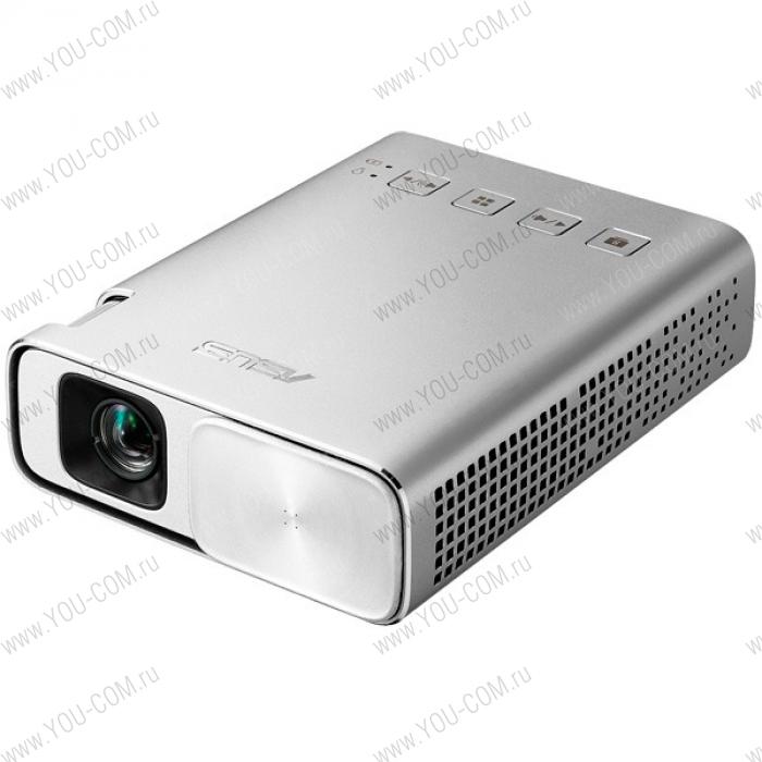Проектор ASUS ZenBeam E1, DLP LED WVGA 854x480, 16:9, 150Lm, 3500:1, TR 1.4, Screen Size 15"~120", HDMI/MHL, 2*USB, 1.5W speaker, Lamp 30000hrs, Silver, 90LJ0080-B00520
