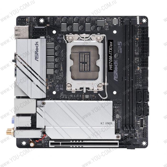 Материнская плата ASROCK H670M-ITX/AX, LGA1700, H670, 2*DDR4, DP+HDMI, 4xSATA3 6.0, M.2 Socket, RAID, 2xUSB 3.2, Type-C, 4xUSB 2.0, mITX; 90-MXBHZ0-A0UAYZ