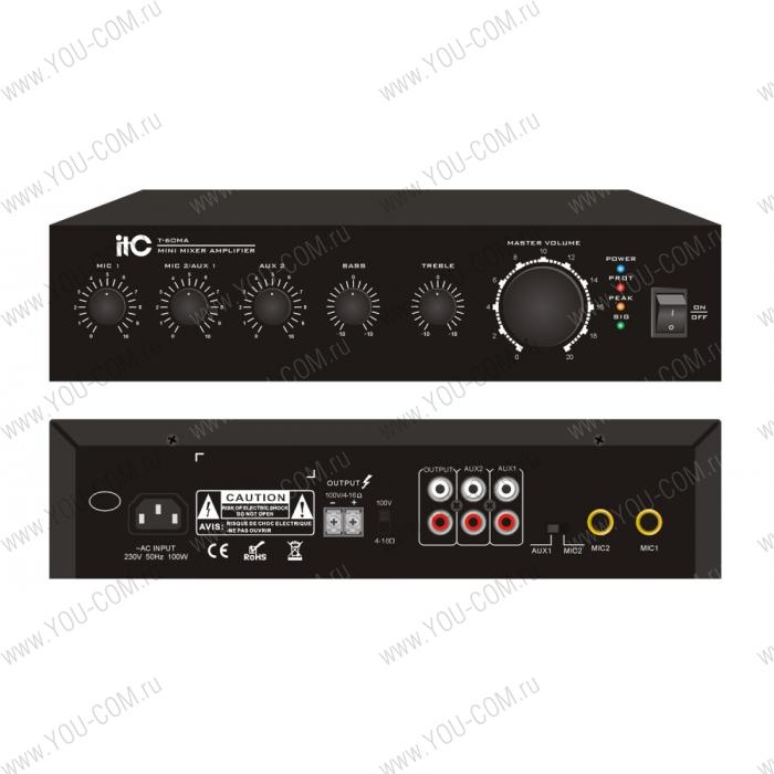 Усилитель [T-120MA] ITC 120W Mini Economic Digital Mixer Amplifier, 2 Mic, 2 Aux Inputs, with Mic2/Aux1 selector switch
