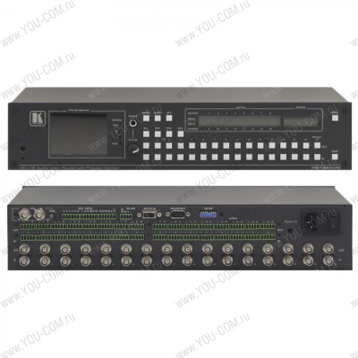 Коммутатор 16x16 видео- (разъемы BNC) и звуковых стереосигналов (разъемы RCA) (с переключением по КГИ) c встроенным контрольным монитором, 90 МГц