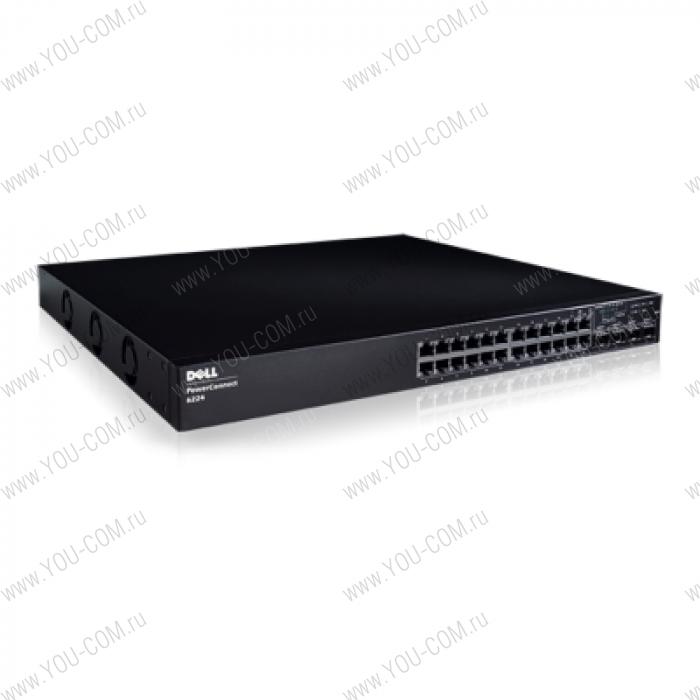 Коммутатор Dell PowerConnect 6224P, 24Port Managed Layer 3 Switch with PoE support, 10Gigabit Ethernet and Stacking capable, No Redundant Power Supply selected, Lifetime Limited Hardware Warranty